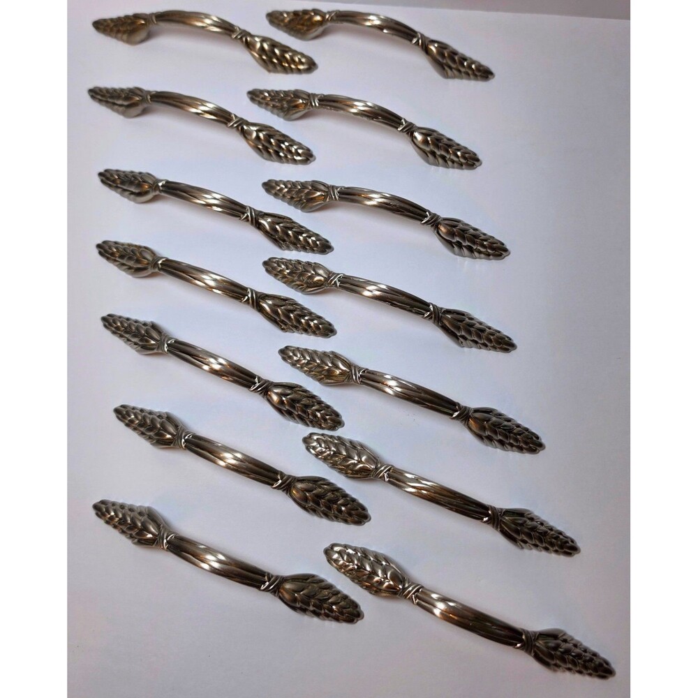 7  Sets Vtg Amerock Silvertone Wheat Sheaf Metal Drawer Pull Handles w/screws